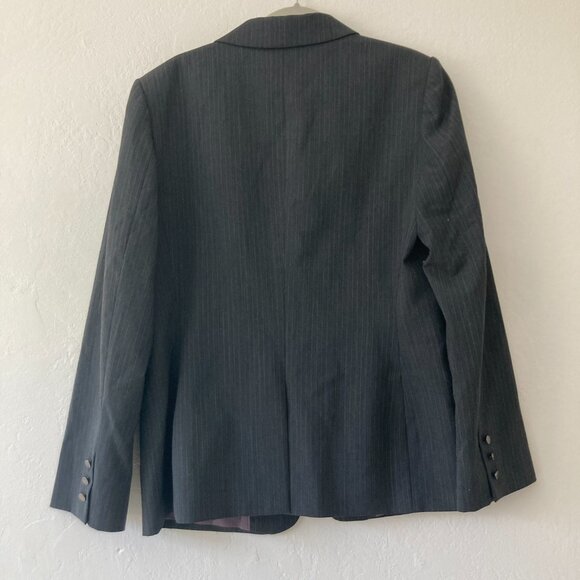 Calvin Klein Wool Blend Black Pinstripe Blazer Office Classic Minimalist Size 14 - Picture 9 of 14